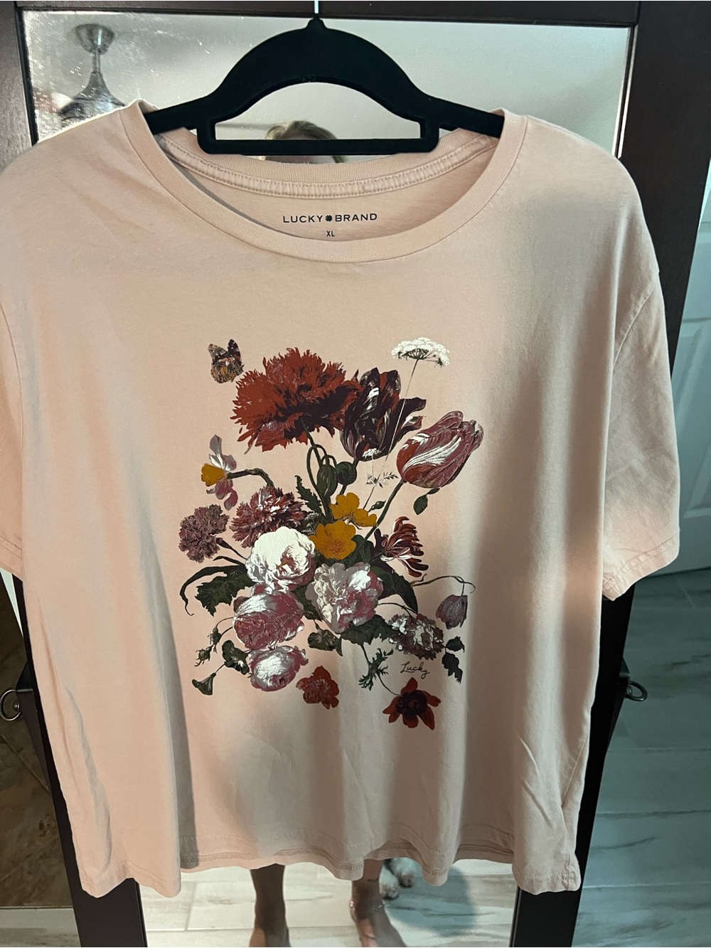 Lucky Brand Peach-Pink Floral Bouquet Graphic Tee